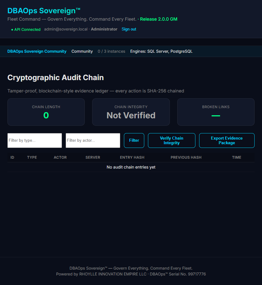 DBAOps Sovereign — Audit chain