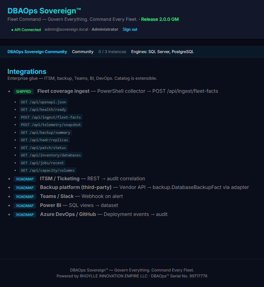DBAOps Sovereign — Integrations