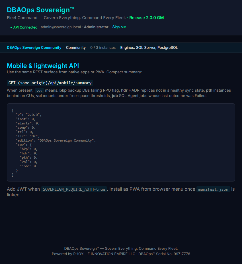 DBAOps Sovereign — Mobile API