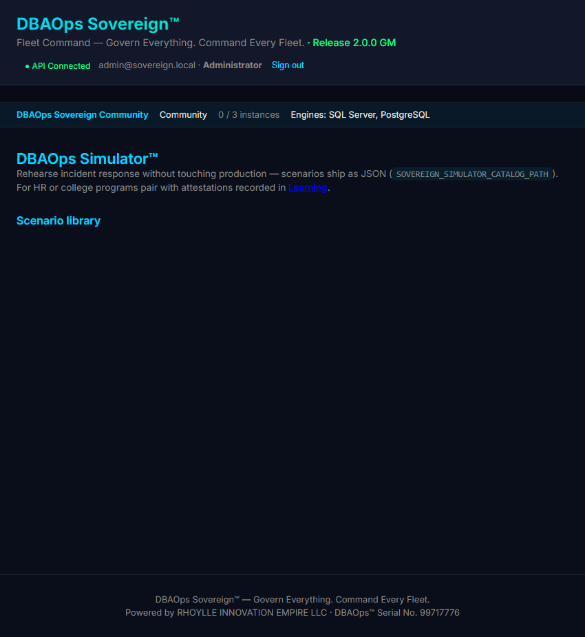 DBAOps Sovereign — Simulator