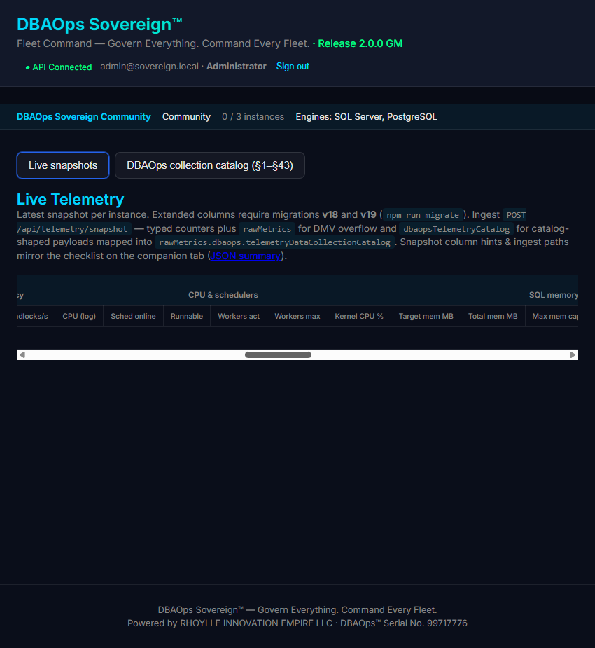 DBAOps Sovereign — Telemetry